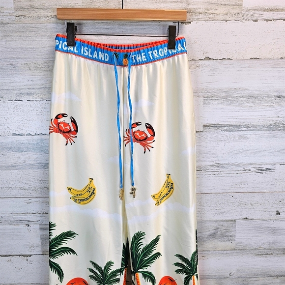 Joie Tropical Satin Wide Leg Pants S Sea Inspired Statement Maximalism Beachy - Picture 7 of 16